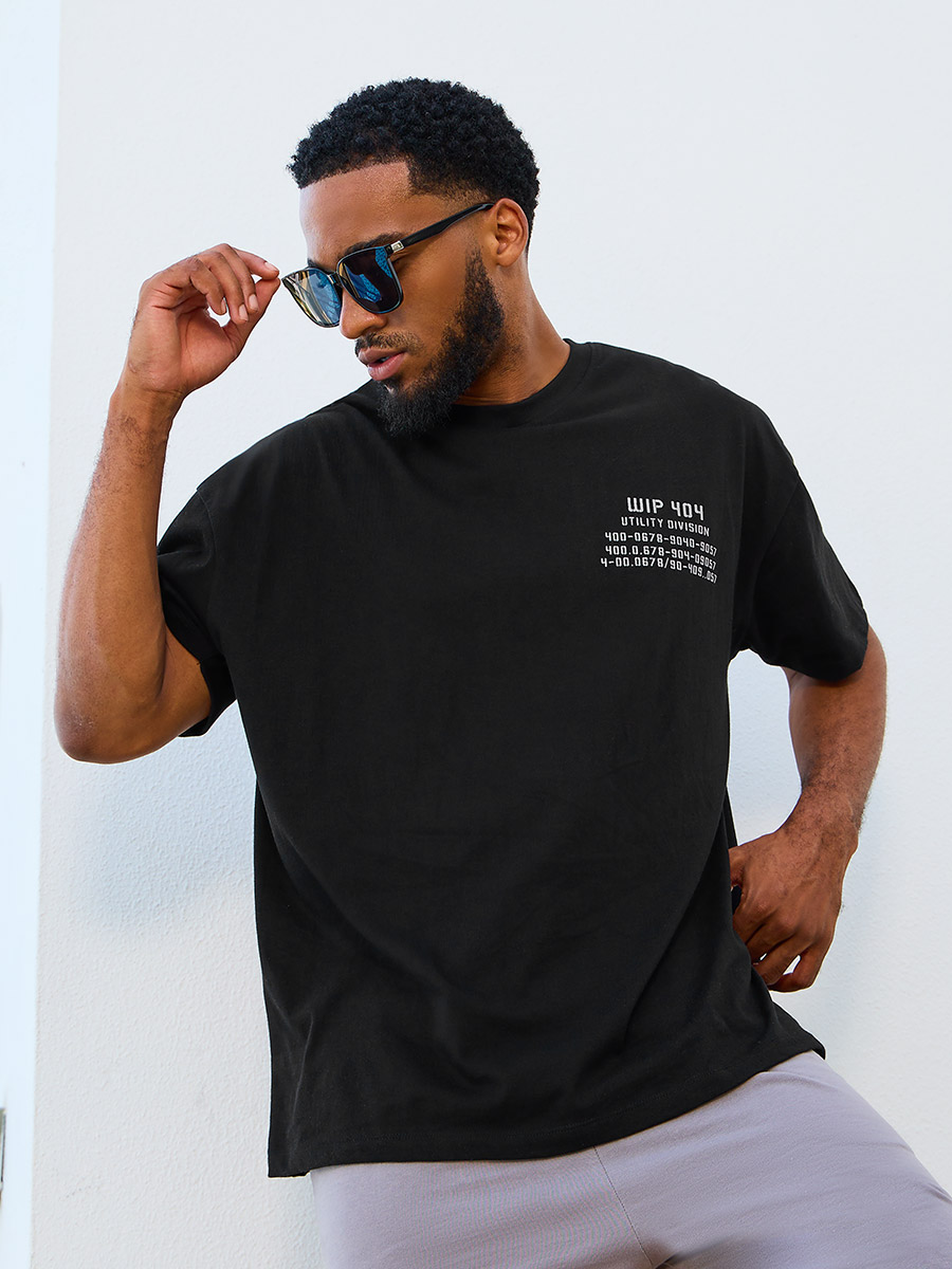 Slogan Print Oversized Jersey T-Shirt For Men at Qatar Styli