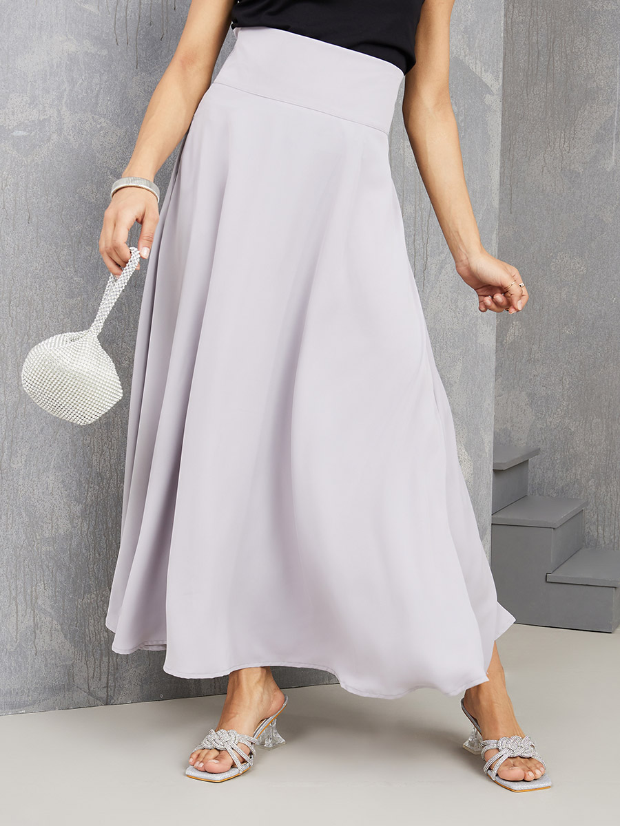 Solid Flare Maxi Skirt with Back Tie Detail