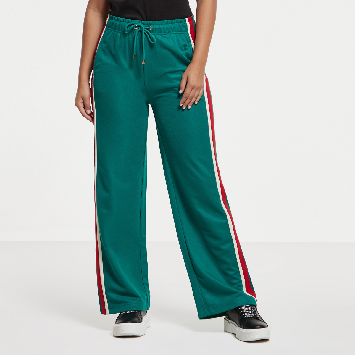 Women Wide Leg Track Pants with Side Taping