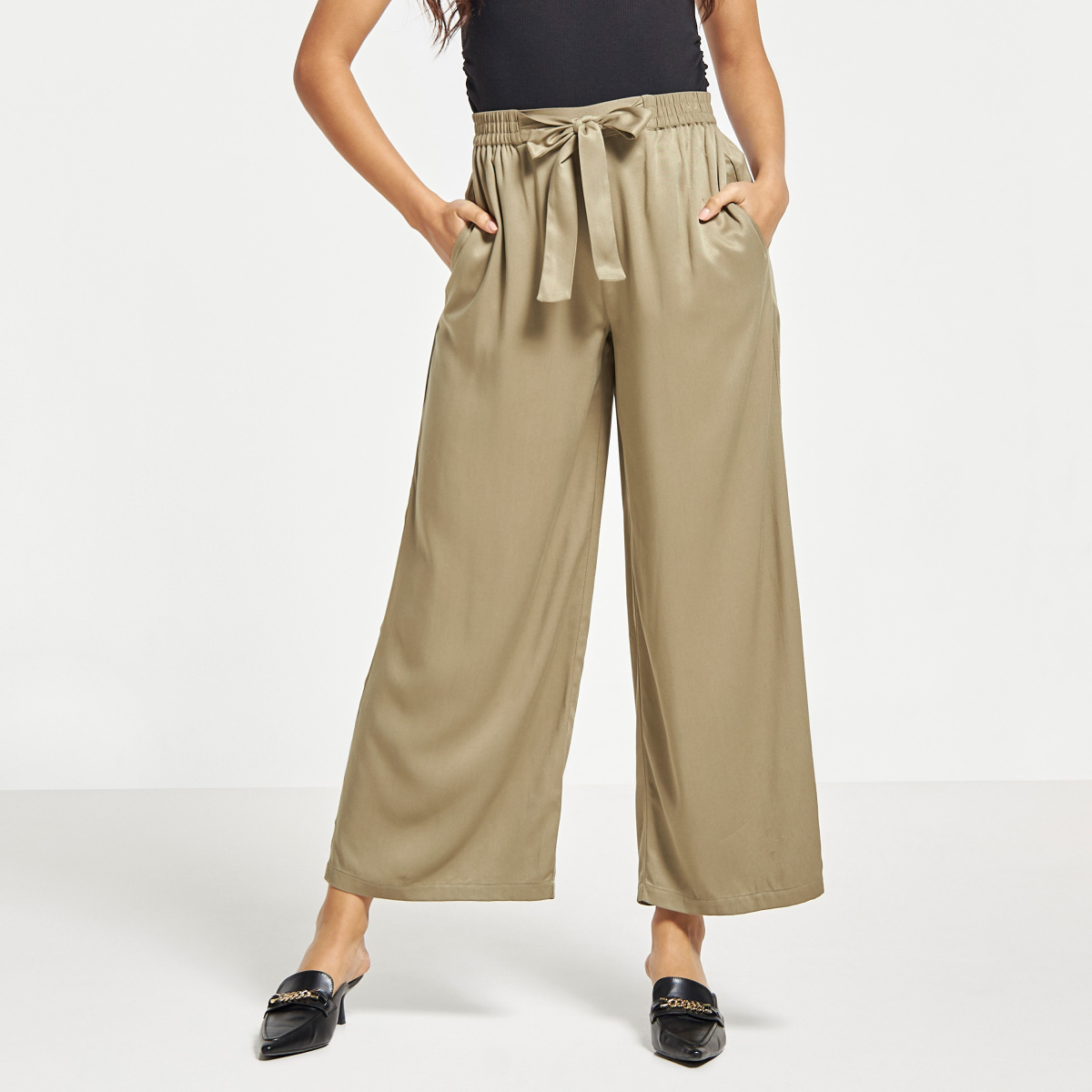 TIE UP TAILORED TROUSERS | BLACK — THIRD FORM - International
