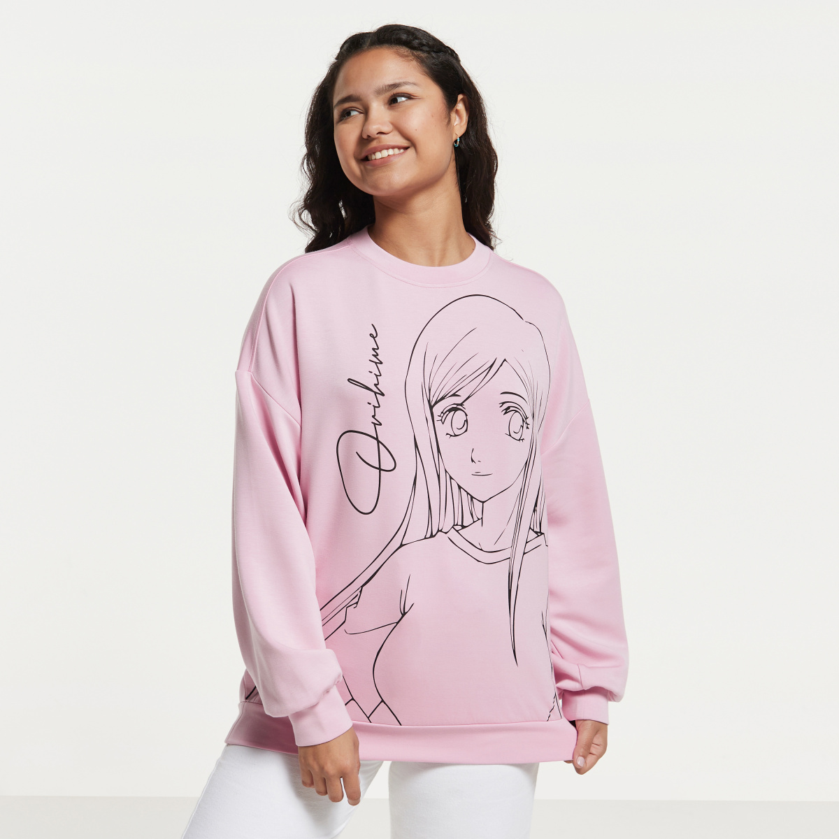 Orihime Graphic Drop Shoulder Knit Sweatshirt For Women at