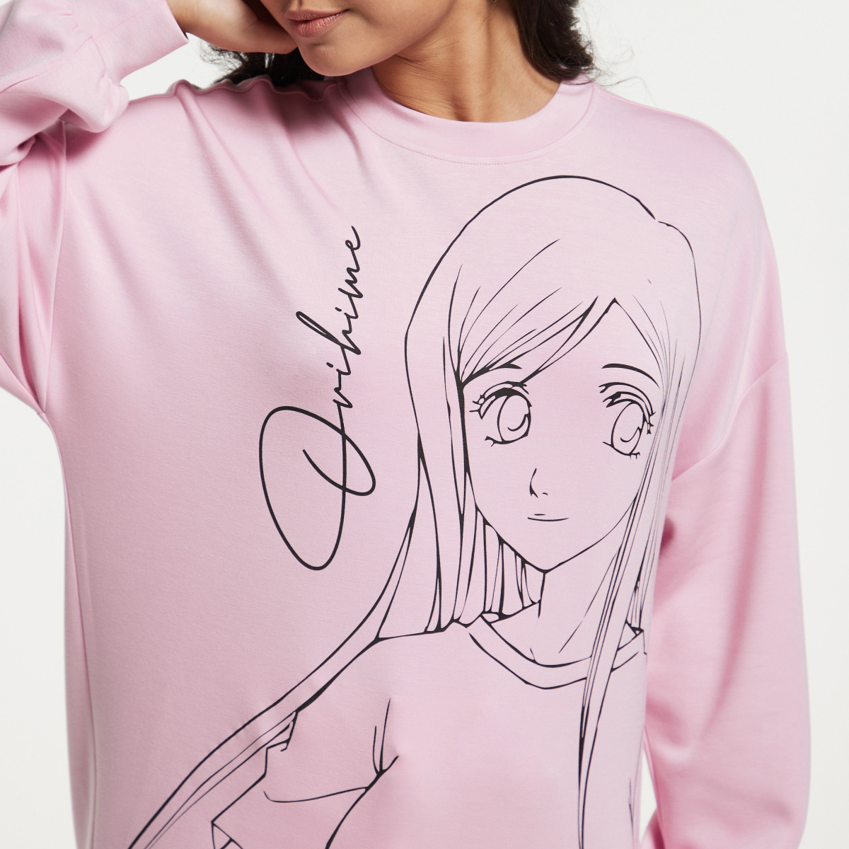 Orihime Graphic Drop Shoulder Knit Sweatshirt For Women at