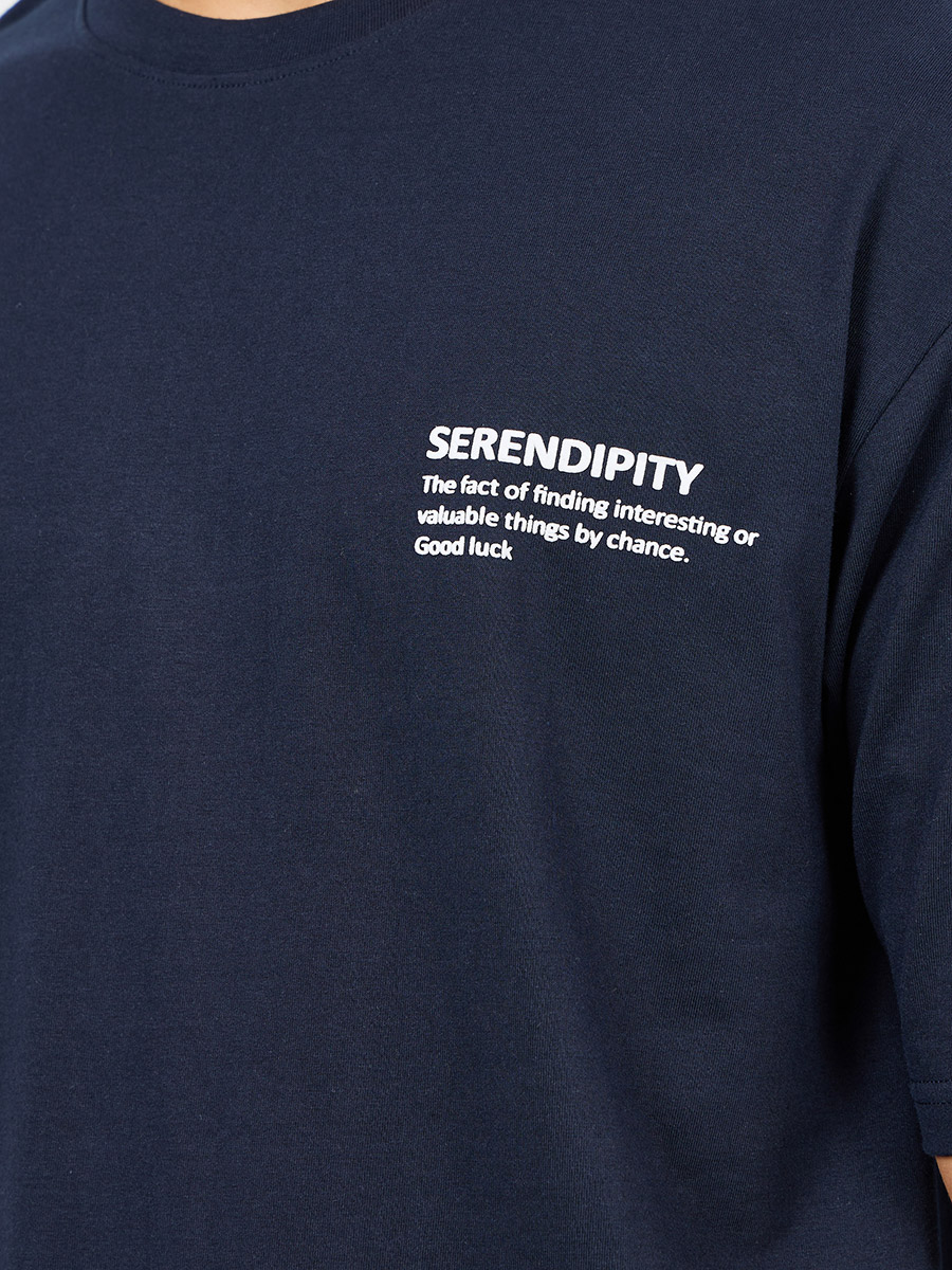 Buy Oversized Serendipity Minimal Chest Print T-shirt Navy