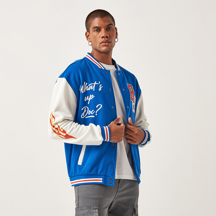 Loose Fit Bugs Bunny Colorblock Bomber Jacket For Men at Kuwait