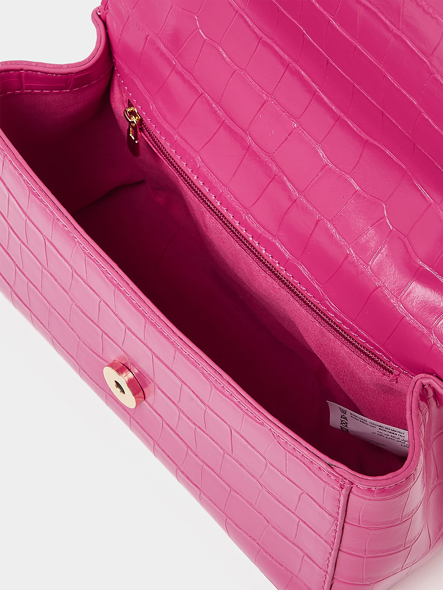 Buy Croc Textured Flap Over Crossbody Bag Pink For Women