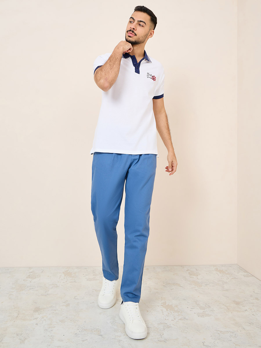 Buy Carrot Fit Textured Sailor Pants with Rope Belt Navy