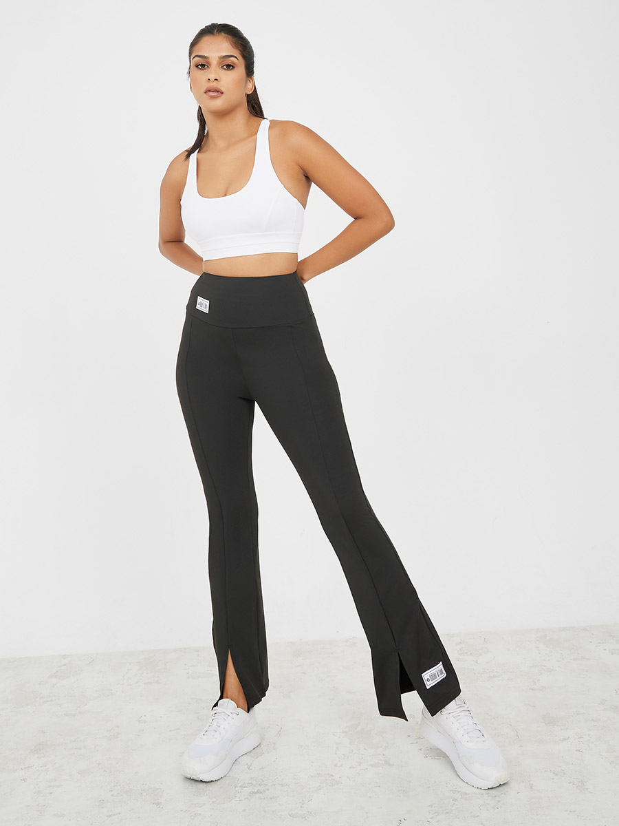 Wide Waistband Flared Leggings with Pockets