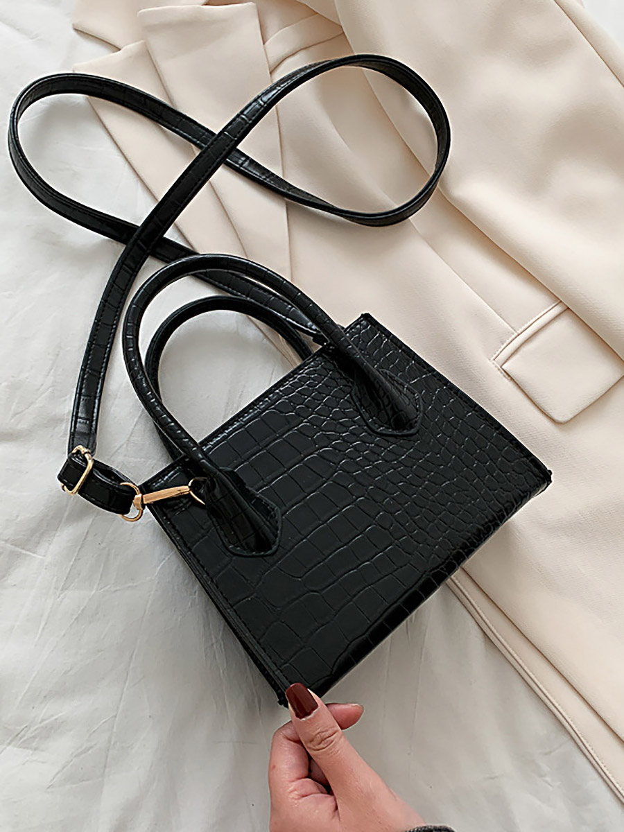 Croc Textured Handbag with Zip Closure
