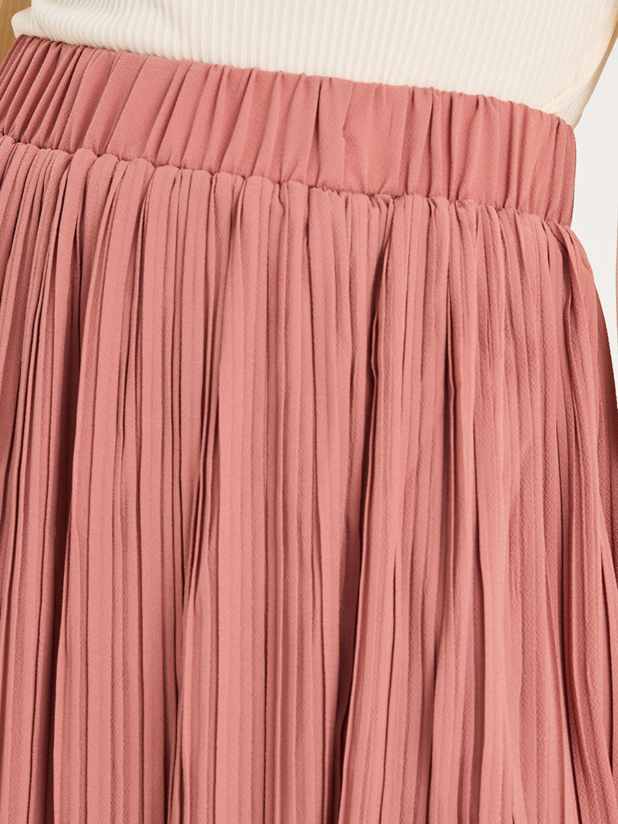 Buy Elastic Waist Pleated A-Line Maxi Skirt Pink For Women | Styli