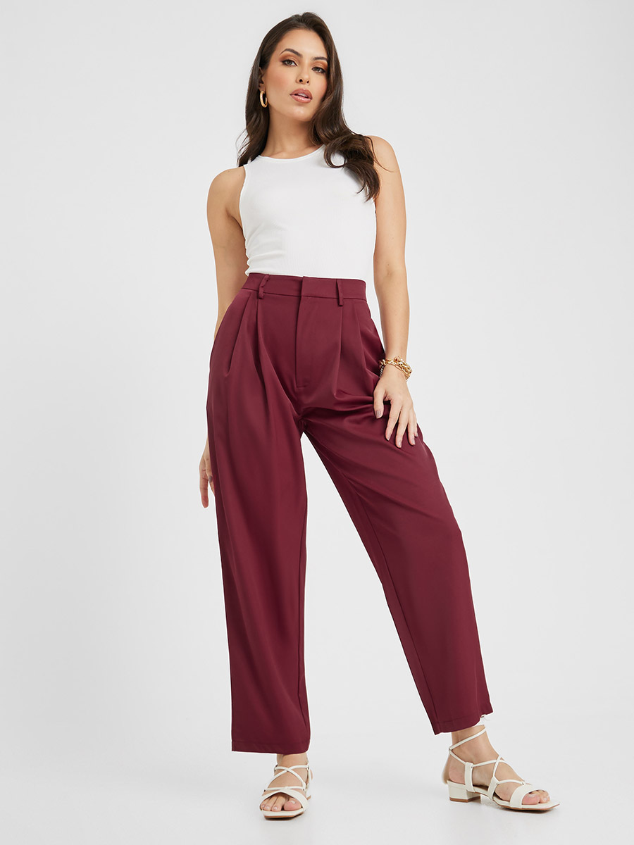 Beige Smart High-Rise Pleated Peg Trousers – Panit X Cherry & Jerry
