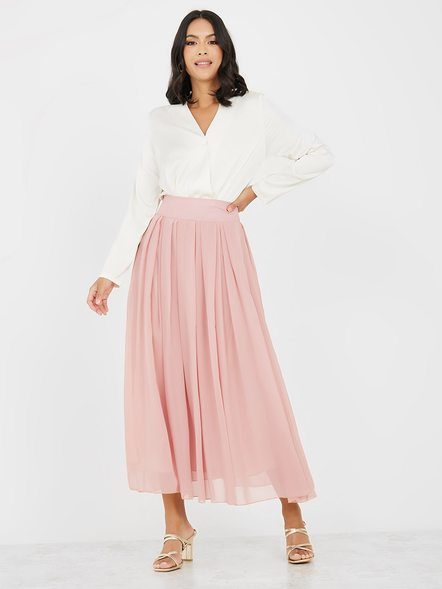 Buy Online Peach-Coloured Accordion Pleated A-Line Maxi Skirt at best price  - Pluss.in