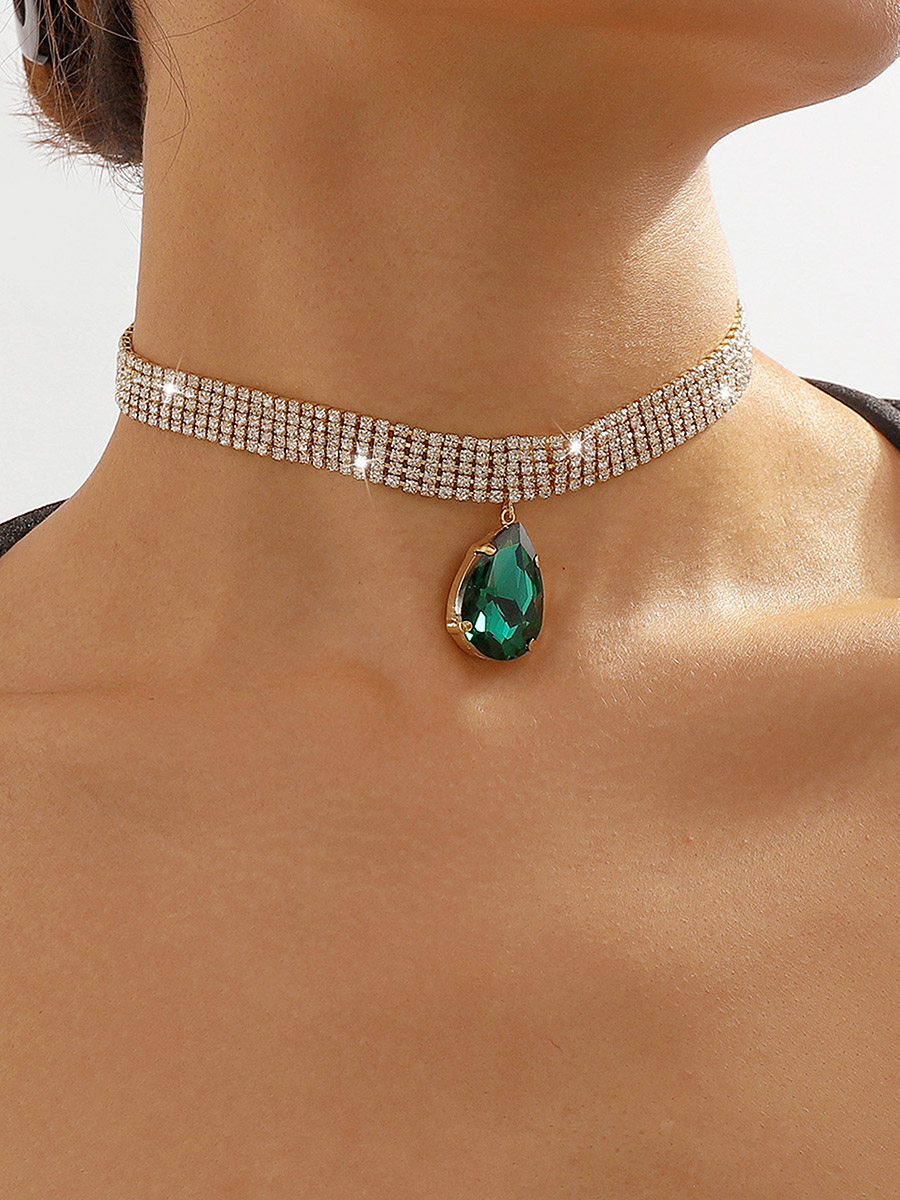 Gem Stone Drop Rhinestone Choker Necklace For Women at UAE Styli