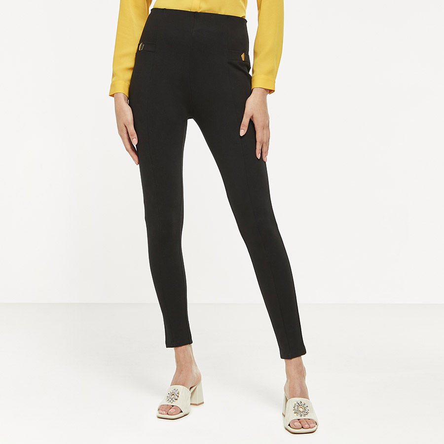 Solid Skinny Fit Leggings with Button Detail Pockets