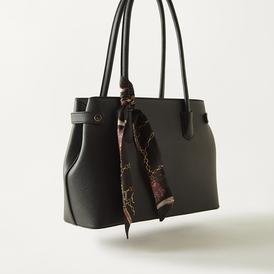 Women Black Solid Scarf Tote Bag