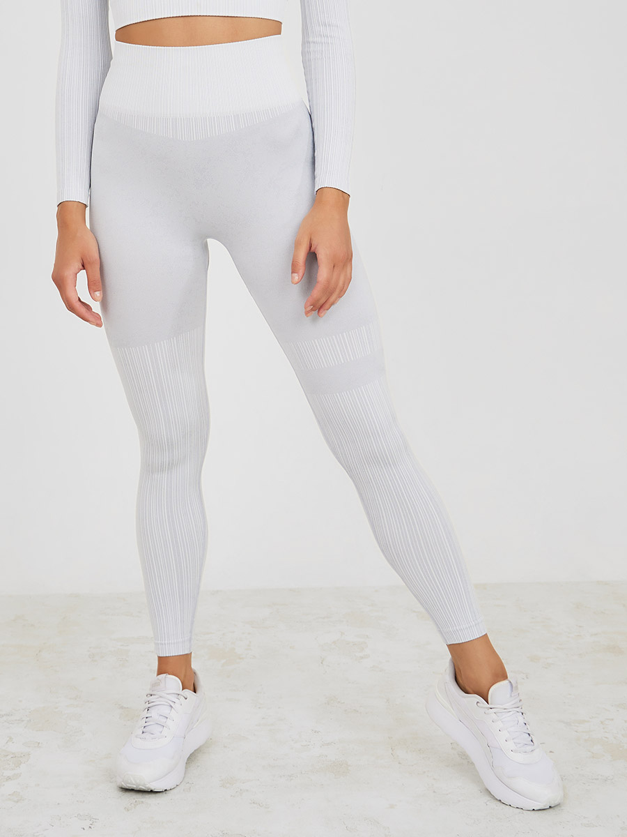 Buy Seamless Jacquard Long Sleeves Top and Leggings Set Grey