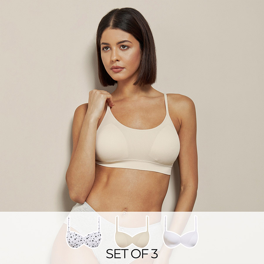 Buy Pack of 3 - Assorted Non-Wired Seamless Bralette Multi For Women