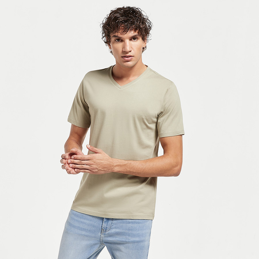 Solid V Neck T-Shirt For Men at Kuwait Styli