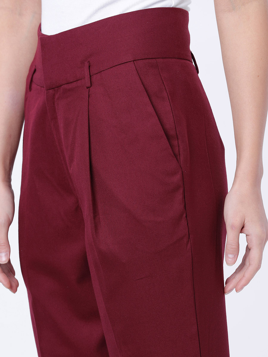 Miss Selfridge faux leather pocket front dad trouser in burgundy - ShopStyle
