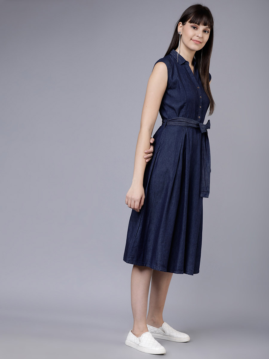 Buy Tokyo Talkies Blue Washed Denim Fit & Flare Dress - Dresses for Women  1206686 | Myntra