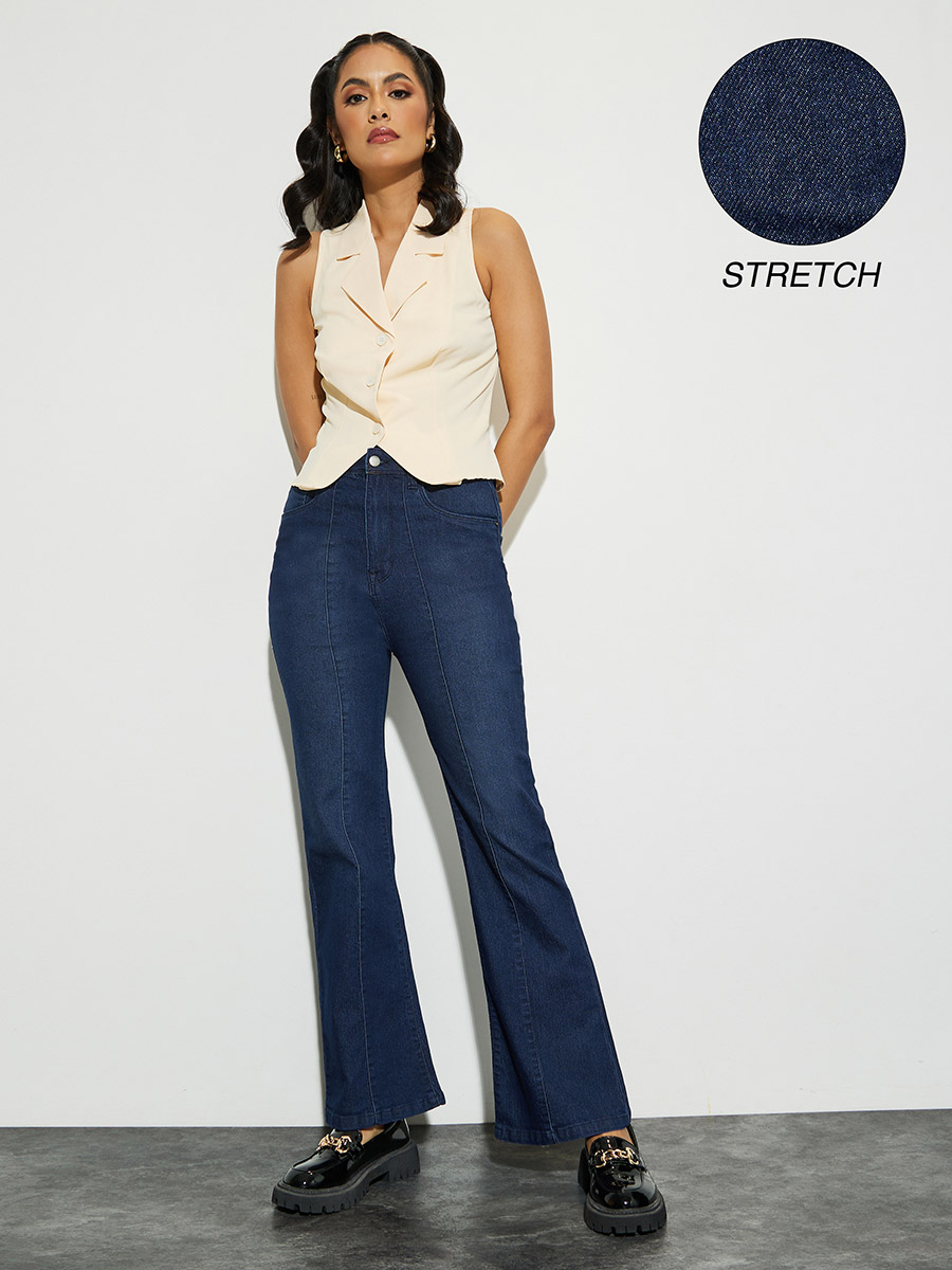 Front Seam Detail Flared Jeans