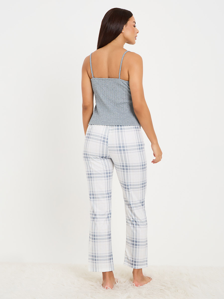 OUTLET SALE- 訳あり品など大放出 Buy Contrast Set Pyjama Check and Cami Lace Textured Trim トップス