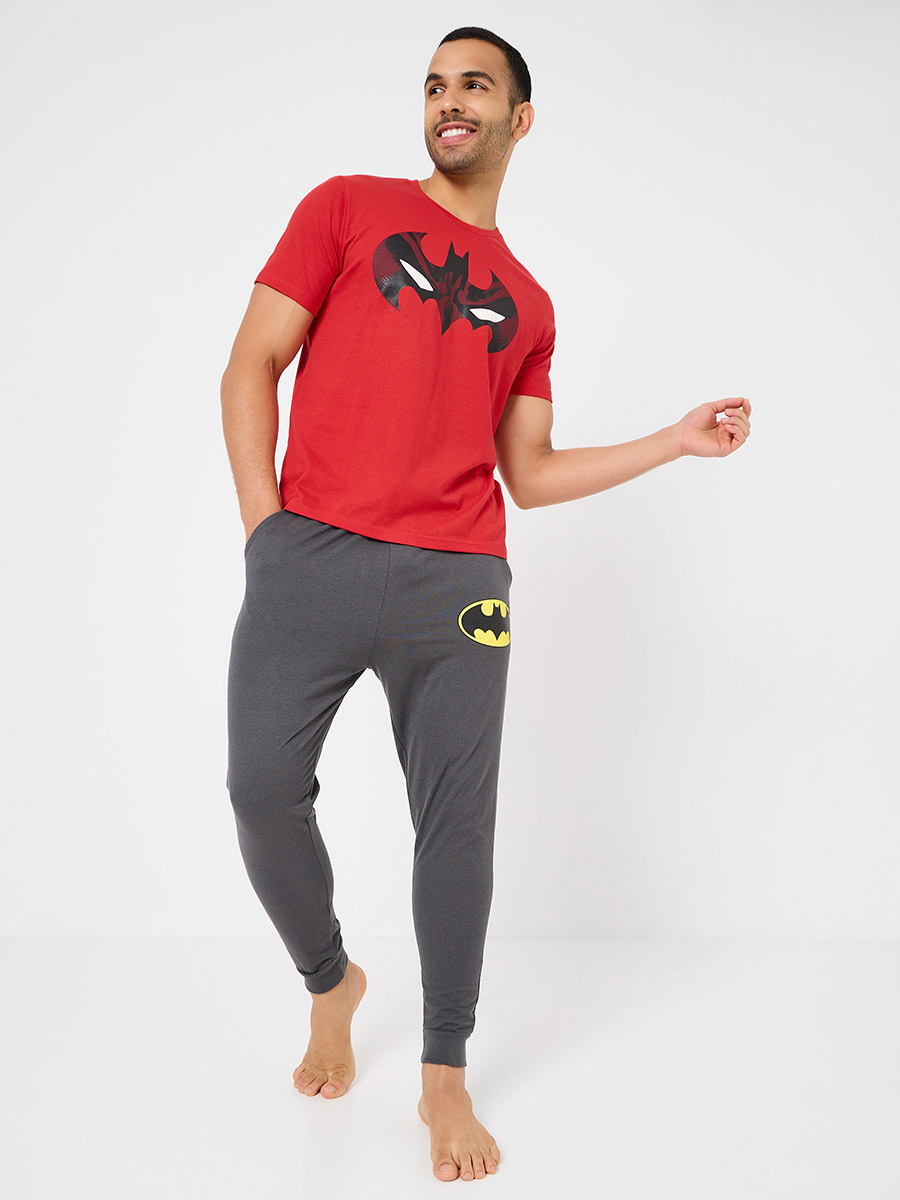 Batman Logo Graphic Cotton T-Shirt & Pyjama Set