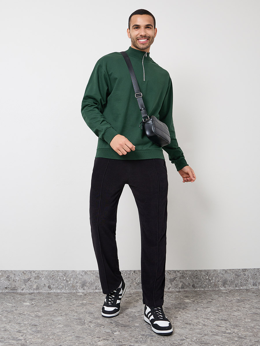 Loose Fit Half-zip Sweatshirt - Dark green - Men