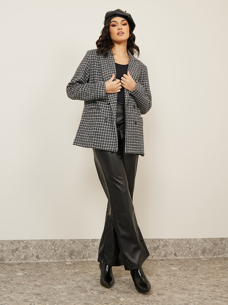 Oversized Houndstooth Pattern Double Breasted Blazer For Women at