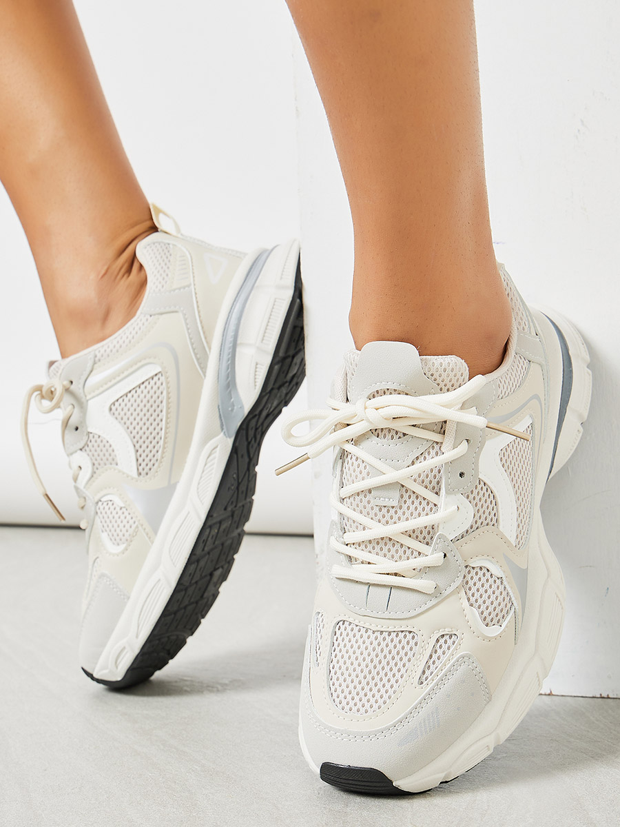 Buy Stitch Detail Contrast Panel Lace Up Chunky Sneakers