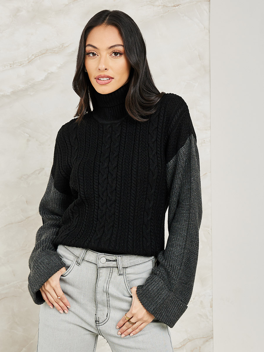 Cable Knit Oversized Black Roll Neck Jumper Buy Oversized Cable
