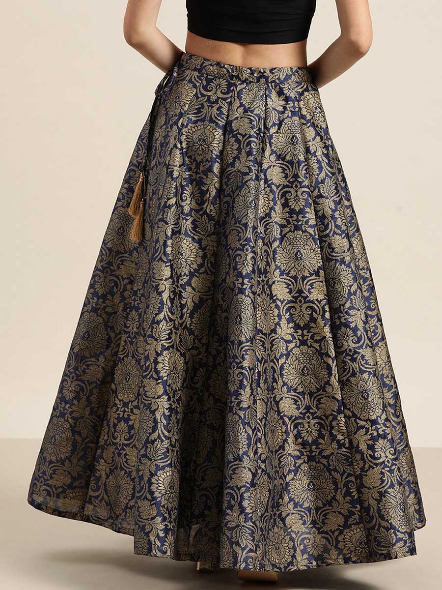 Jacquard Floral Textured Flared Skirt