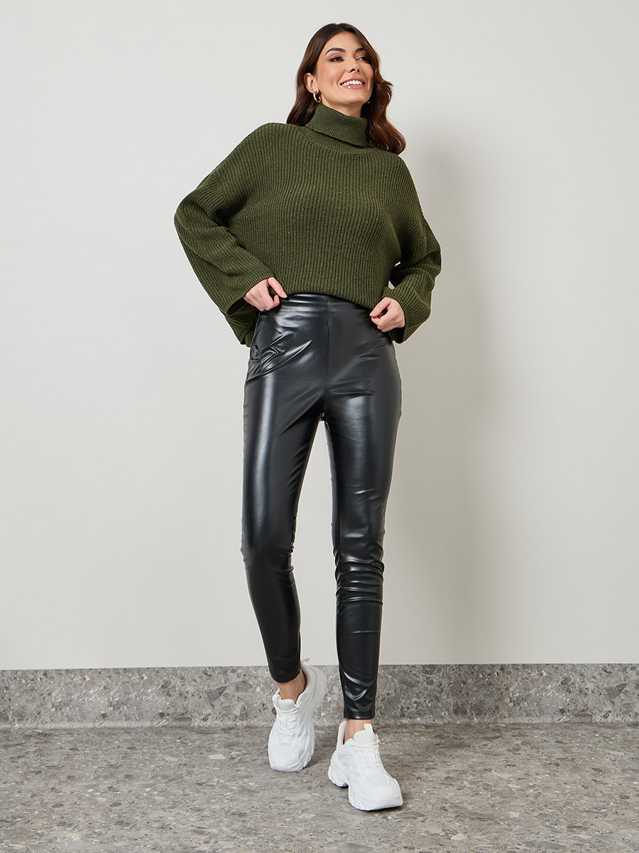 Asos Tall Asos Design Tall Leather Look Leggings With Elastic Slim Waist,  $10 | Asos | Lookastic