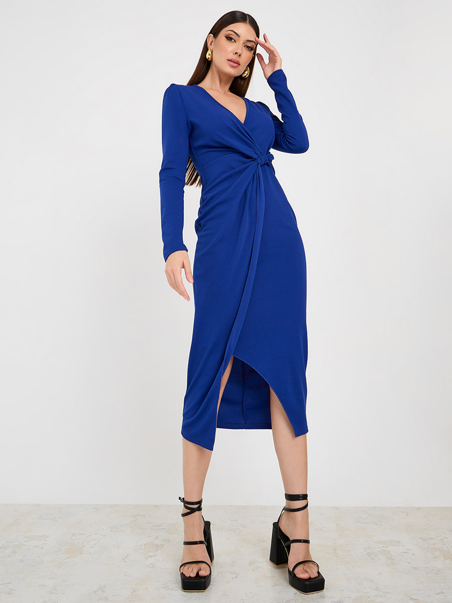Knotted Wrap Front Bodycon Midi Dress For Women at Saudi Styli