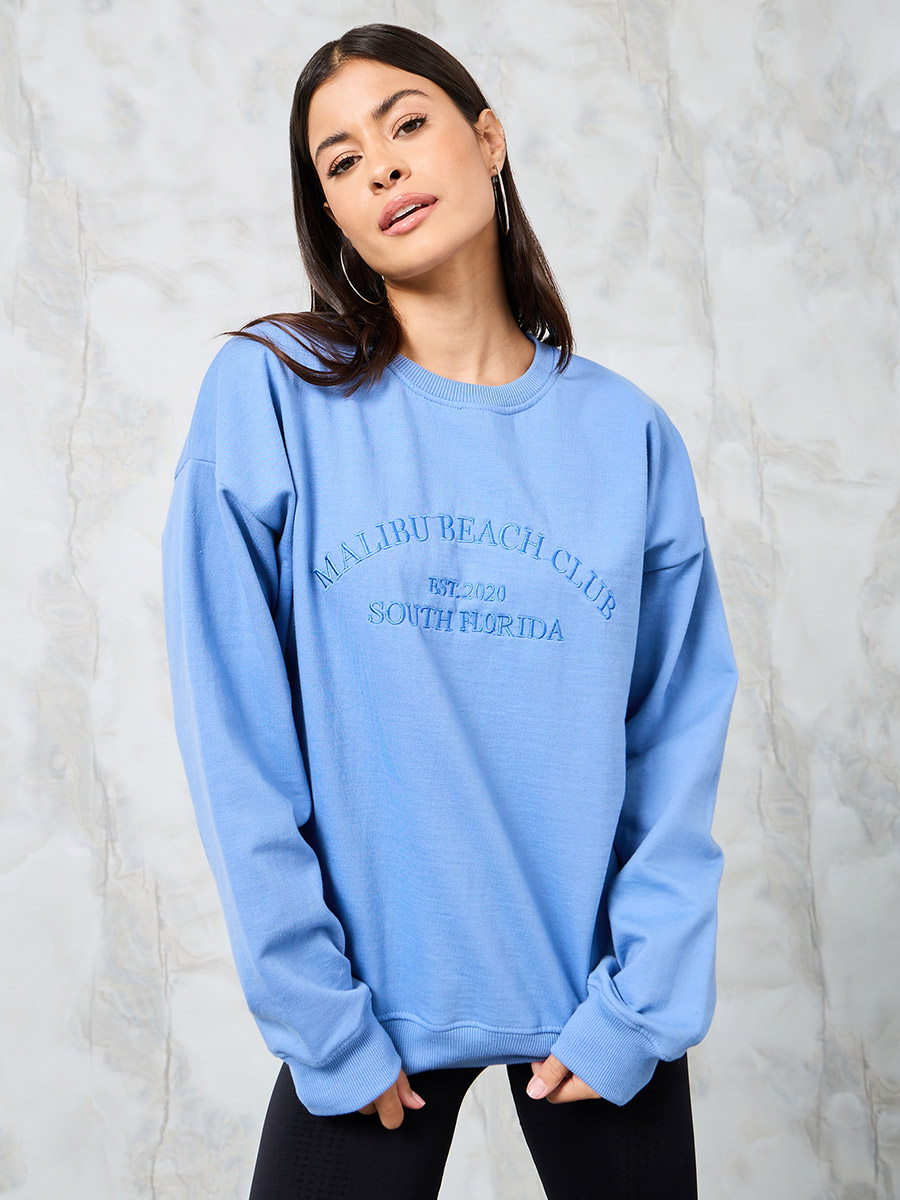 Oversized Embroidered Slogan Cotton Sweatshirt For Women at Saudi
