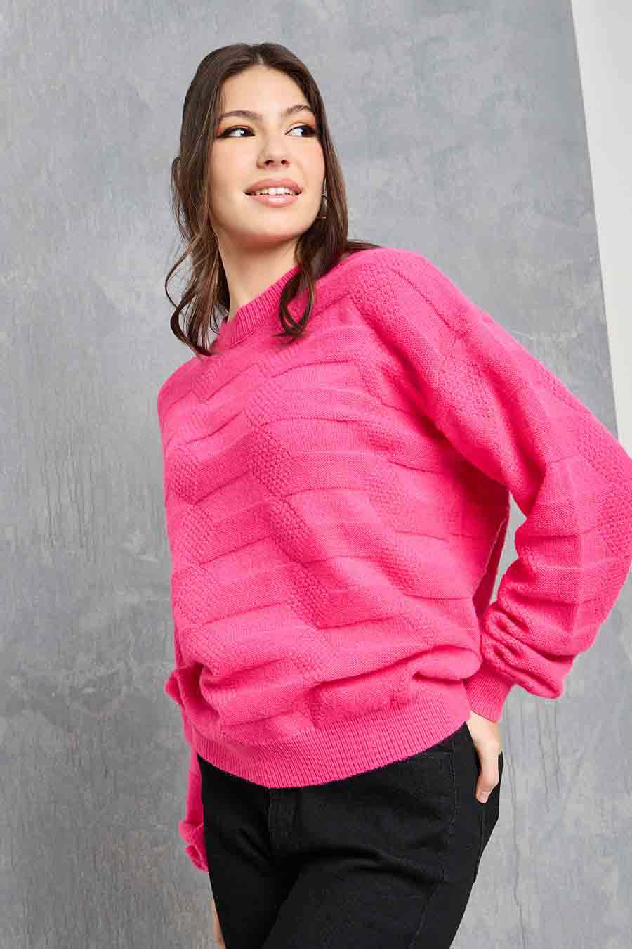 Boxy Jumper Womens Pink Knitwear Buy Solid Textured Knit Boxy