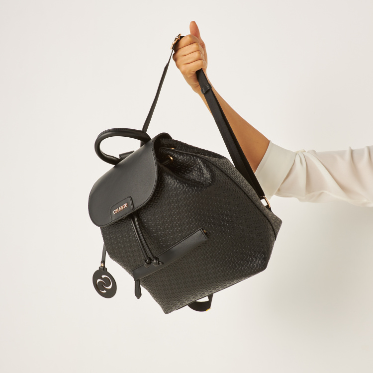 Celeste All-Over Monogram Embossed Backpack with Drawstring Closure