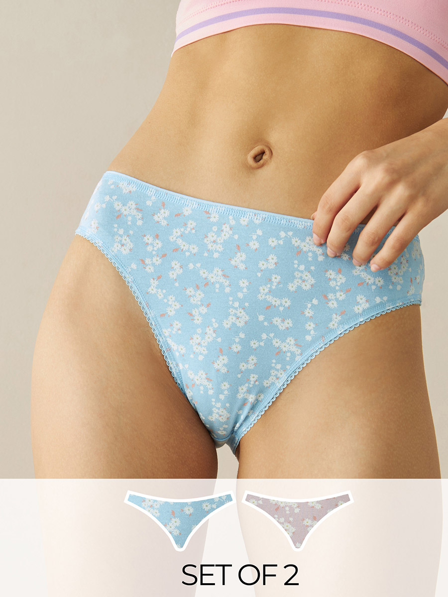 Buy 4 Pack Blue Floral Print High Leg Knickers Online in UAE from