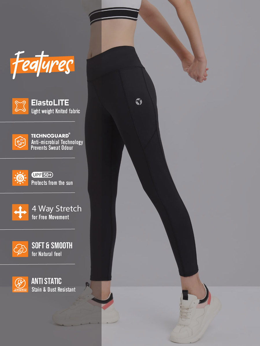 Technosport Women's Printed Active Quick Dry Running Tights with Side Pocket