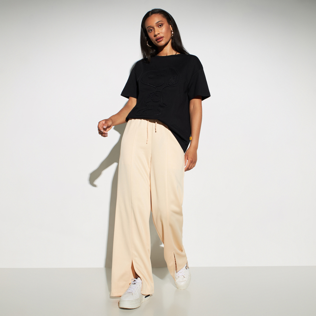 Solid Front Slit Detail Flared Joggers