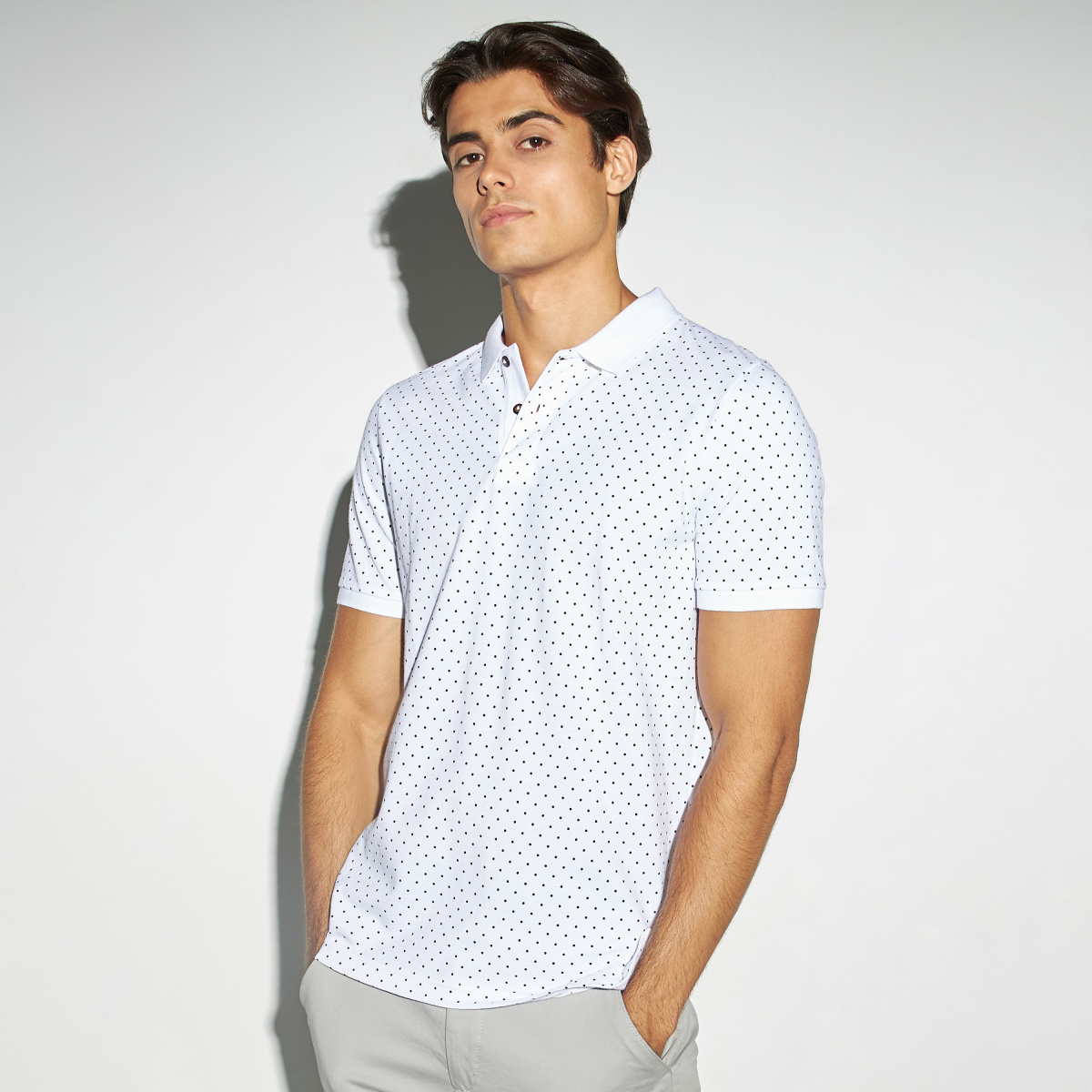 Polka Dot Print Regular Fit Polo For Men at Kuwait Styli