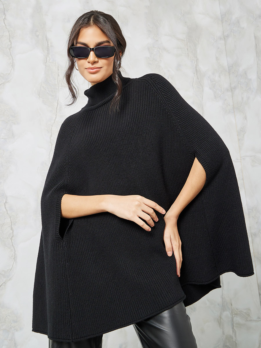 Oversized Chunky Knit Batwing Sleeve Turtle Neck Sweater For Women