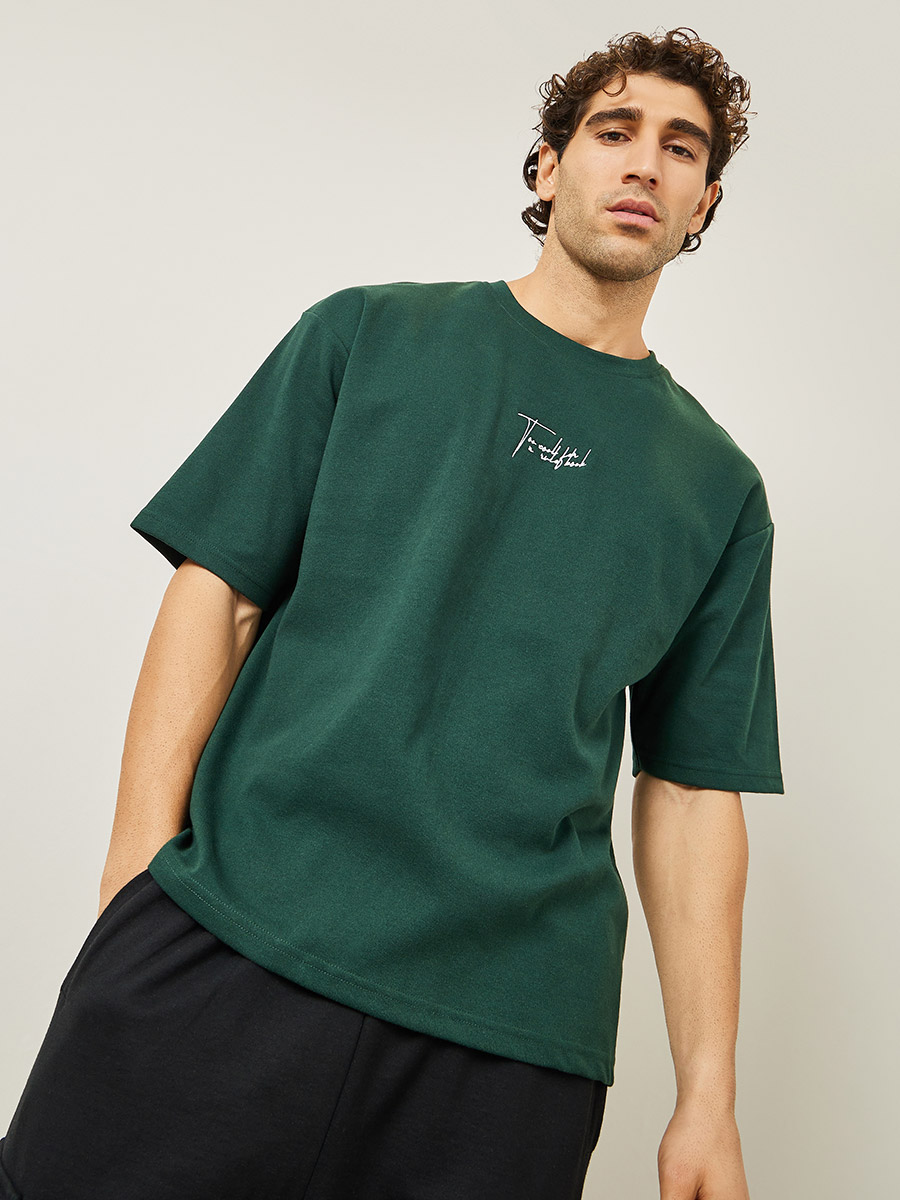 Oversized Embroidered Slogan Interlock T-Shirt