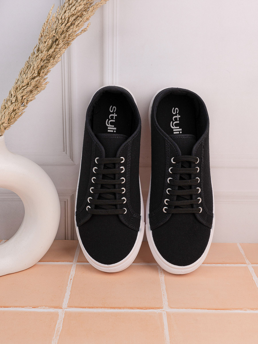 Lace Canvas Shoes For Girls Black Shoes For Teen Girls ANTLULU