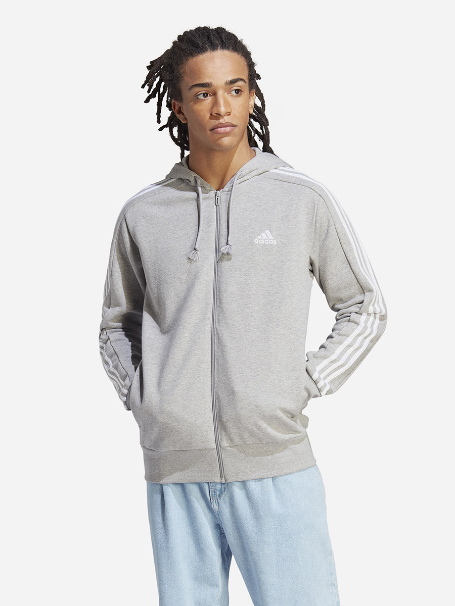 Buy Essentials French Terry 3 Stripes Hoodie Grey For Men Styli Saudi