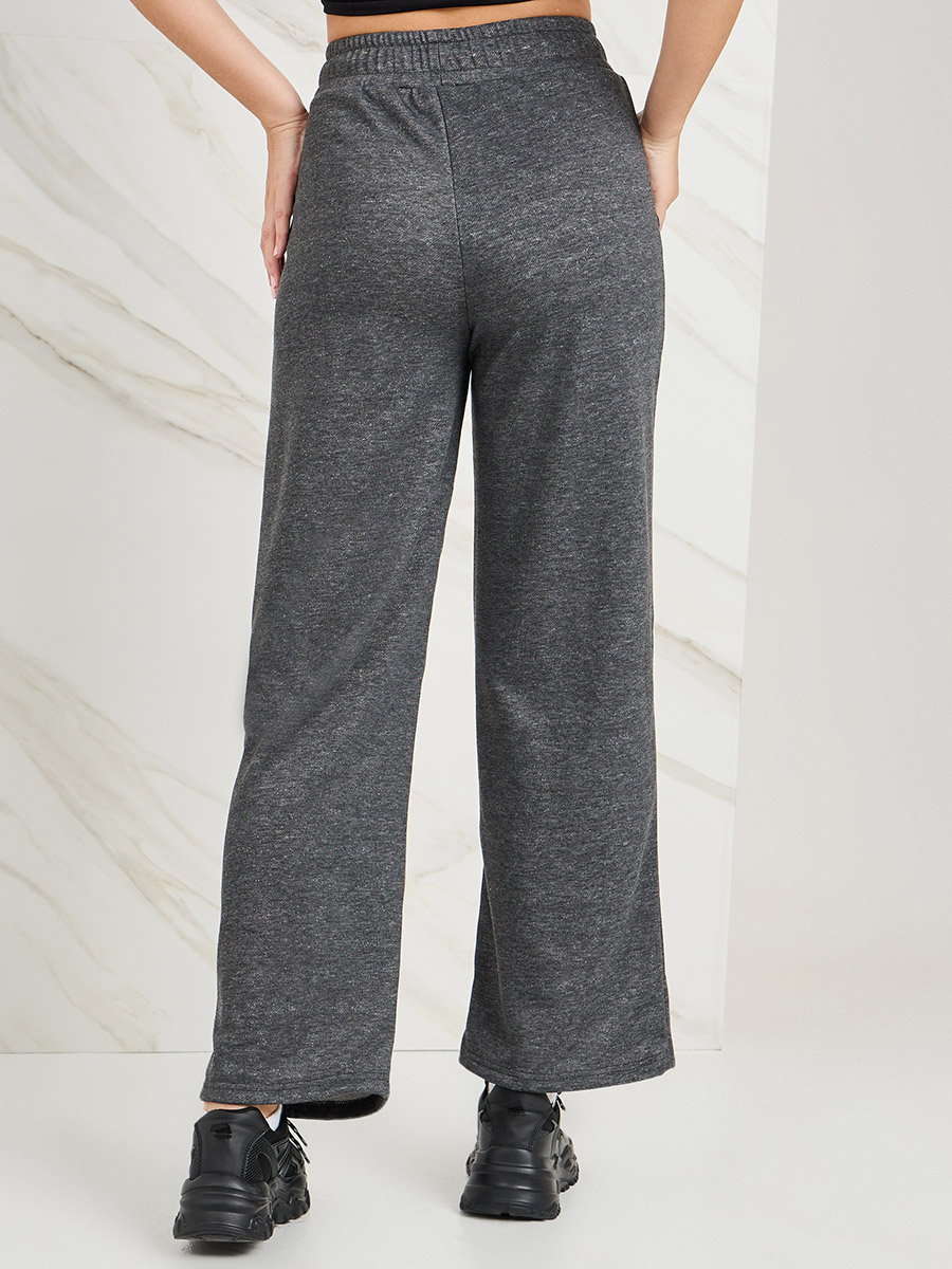Charcoal Grey Drawstring Wide Leg Sweatpants