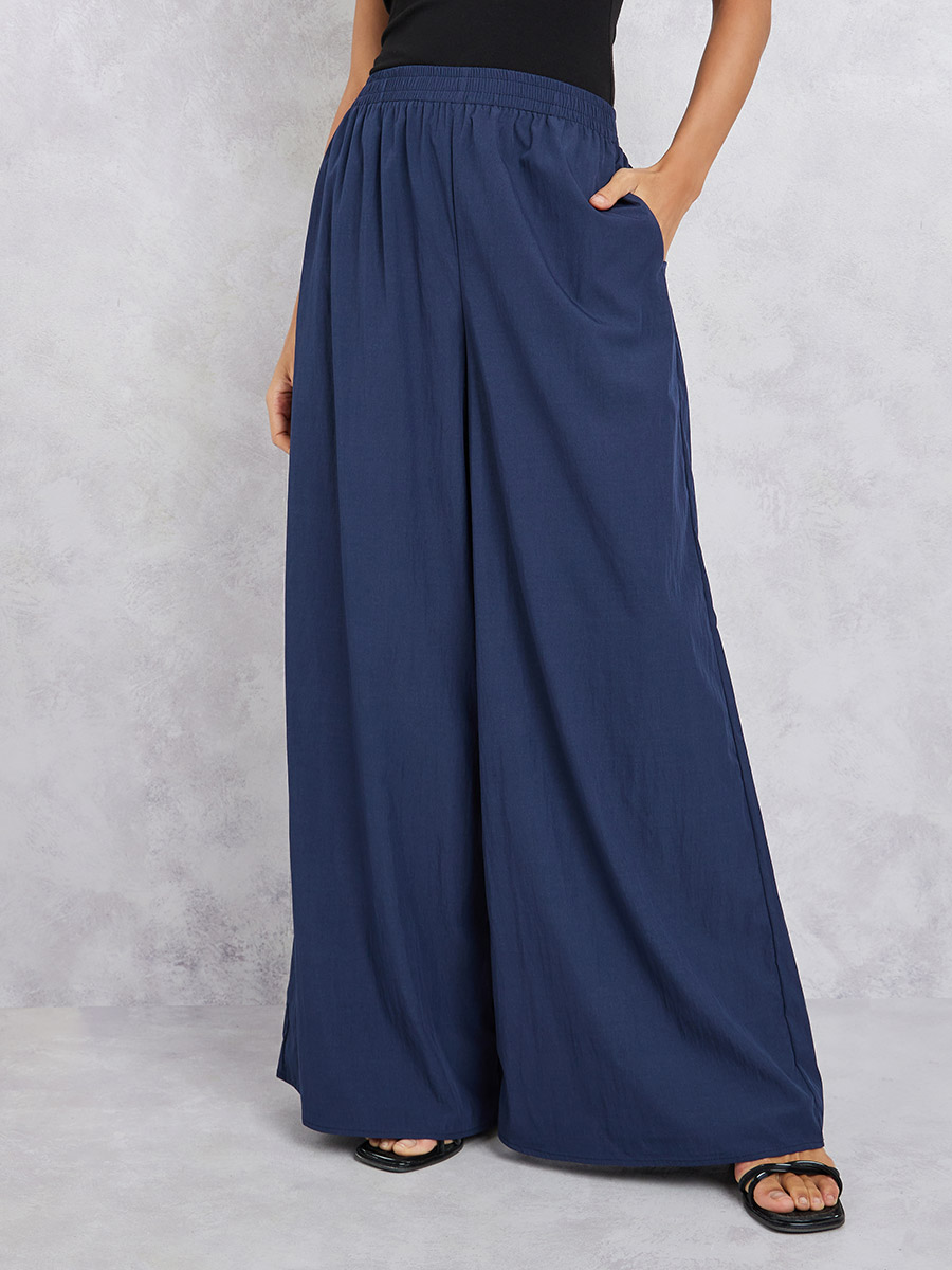 Gauze Wide Leg Pants - Navy