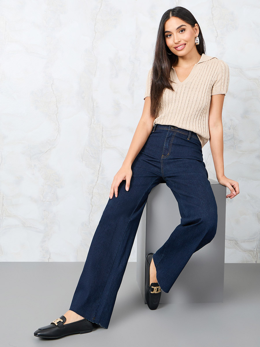 High Rise Dark Wash Fit and Flare Jeans
