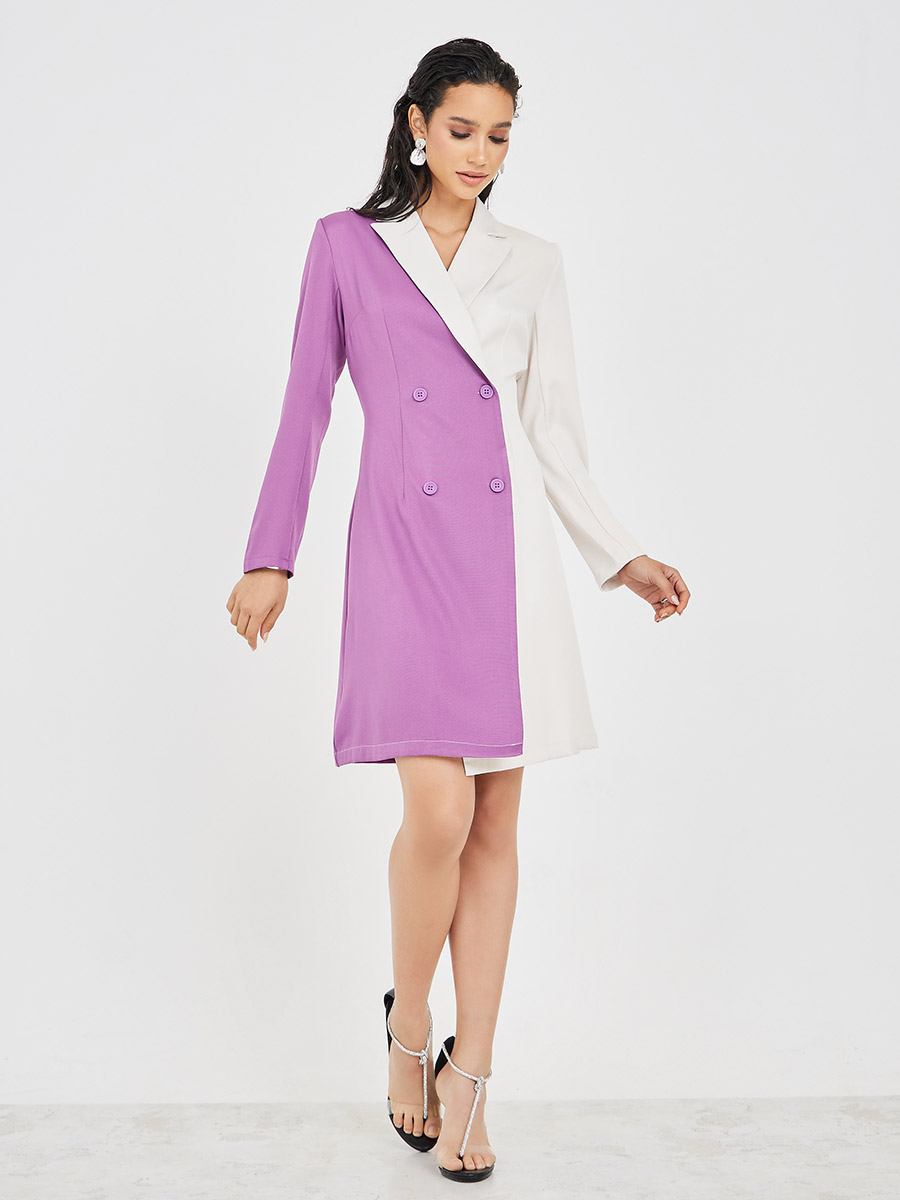 Color Block Blazer Mini Dress with Buttons For Women at Saudi Styli