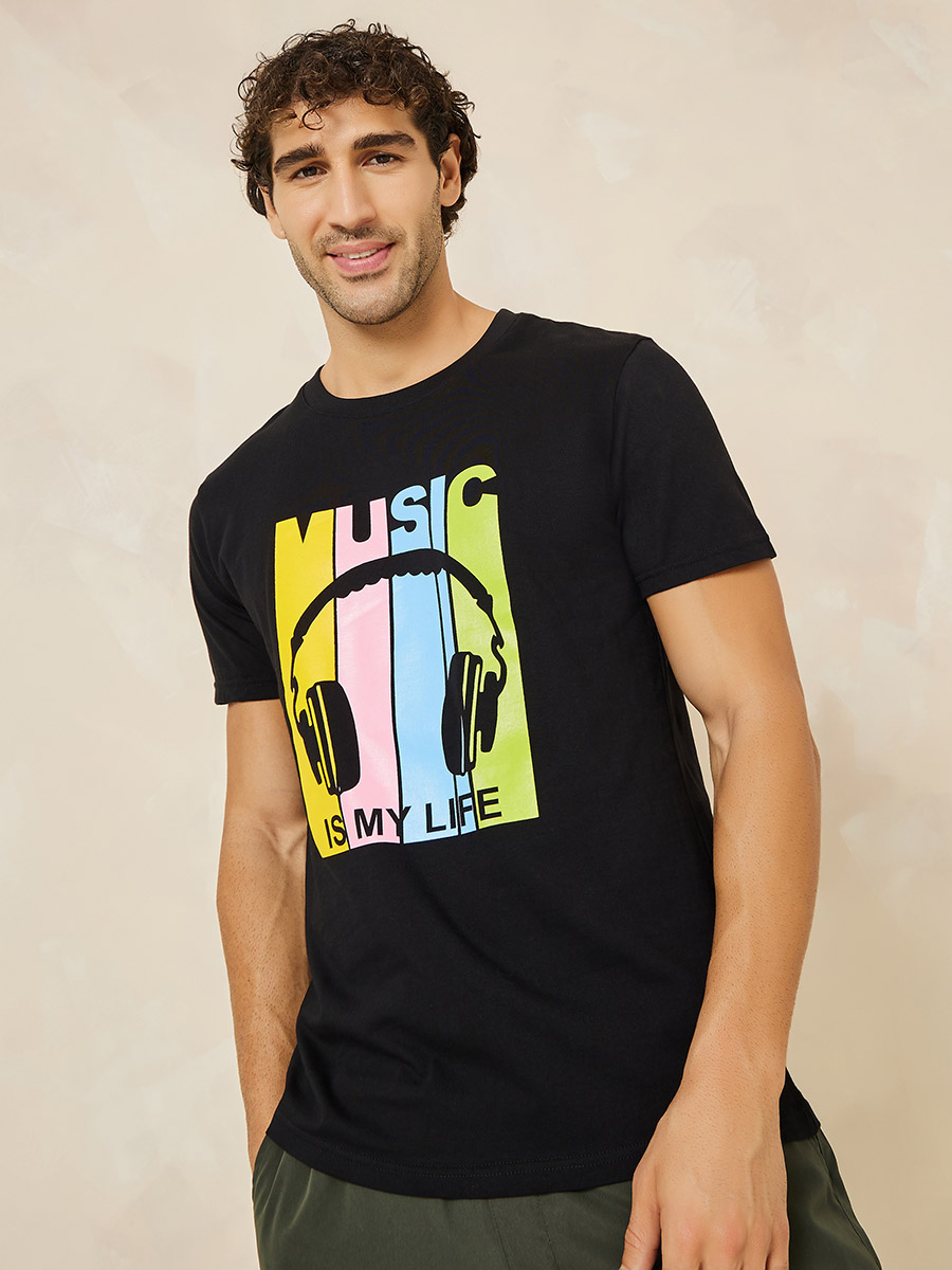 Music Graphic Compact Cotton Jersey Regular T-Shirt