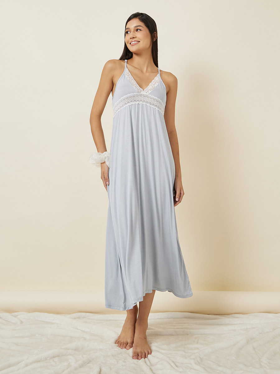 Buy Lace Insert Racerback Slip Dress Blue For Women Styli Saudi
